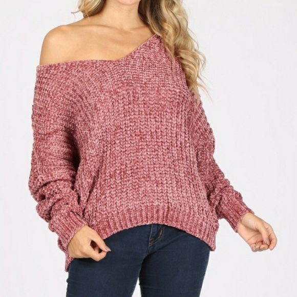Rose V Neck Chenille Sweater - Picture 2 of 6